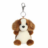 Spaniel puppy plush Clip-On from Palm Pals, featuring a plush brown and white design with floppy ears